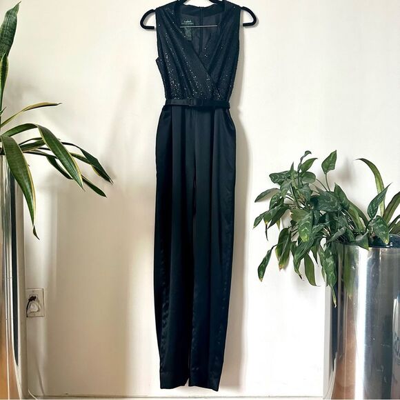 Lauren Ralph Lauren Silk Sequin Sleeveless Jumpsuit in Black Size 6 - Picture 1 of 4